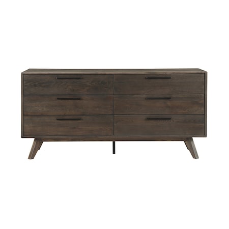 Armen Living Astoria Oak Dresser for Bedroom with 6 Drawers LCAHDRDG